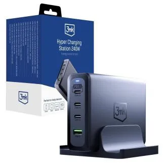 Stație de încărcare 3mk - Hyper Charging Station, 240 W, GaN, 3x USB-C + 1x USB-A