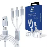 Cablu de încărcare 3mk - Hyper Cable 3in1 A/C la C/Micro/Lightning 1,5 m, alb