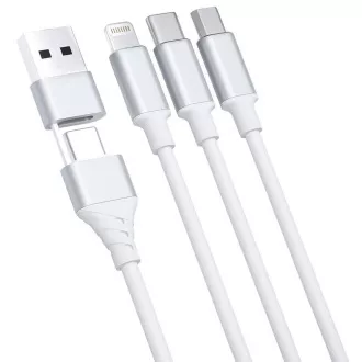 Cablu de încărcare 3mk - Hyper Cable 3in1 A/C la C/Micro/Lightning 1,5 m, alb