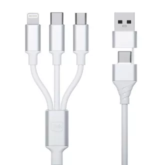 Cablu de încărcare 3mk - Hyper Cable 3in1 A/C la C/Micro/Lightning 1,5 m, alb