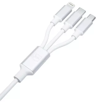 Cablu de încărcare 3mk - Hyper Cable 3in1 A/C la C/Micro/Lightning 1,5 m, alb