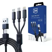 Cablu de încărcare 3mk - Hyper Cable 3in1 A/C la C/Micro/Lightning 1,5 m, negru