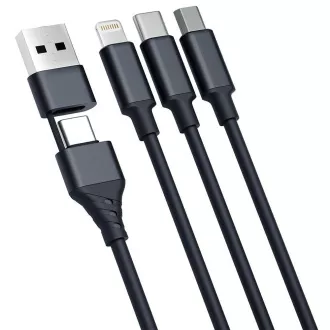 Cablu de încărcare 3mk - Hyper Cable 3in1 A/C la C/Micro/Lightning 1,5 m, negru