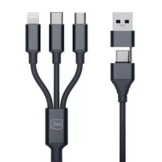 Cablu de încărcare 3mk - Hyper Cable 3in1 A/C la C/Micro/Lightning 1,5 m, negru