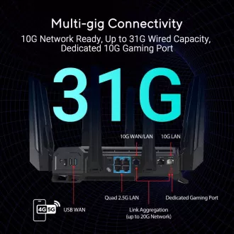 Router de jocuri ASUS ROG Rapture GT-BE19000, router WiFi7 cu 3 benzi, 2x WAN, 4x LAN, AiMesh