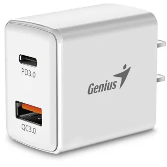 Incarcator GENIUS PD-20AC, 20W, incarcare rapida, USB-C PD3.0, USB-A QC3.0, alb