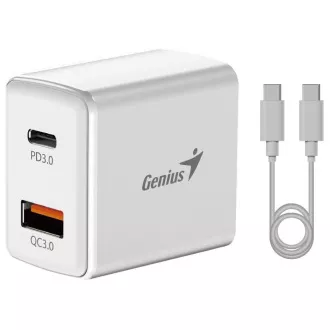 Set de încărcare GENIUS PD-20ACP, 20W, încărcare rapidă, USB-C PD3.0, USB-A QC3.0, cablu 1m USB-C USB-C, alb Set de încărcare GENIUS PD-20ACP, 20W, încărcare rapidă, USB-C PD3.0, USB-A QC3.0, cablu 1m USB-C USB-C, alb