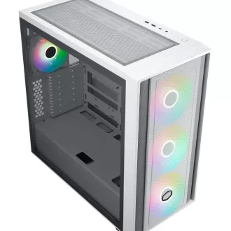 Carcasă Cooler Master MasterBox 600, ATX, panou lateral transparent, 3 ventilatoare ARGB de 140 mm, 1 ventilator ARGB de 120 mm, hub ARGB, alb