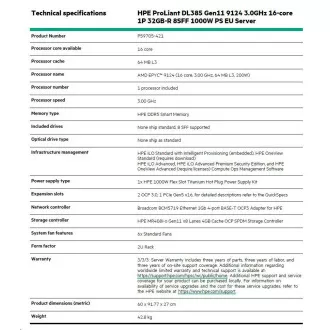 HPE PL DL385g11 AMD Epyc 9124 (3.0G/16C) 1x32G (P50310) MR408i-o/4G 8SFF 1x1000W 4x1Gocp P59705 REÎNNOIRE