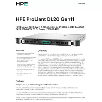 HPE PL DL20g11 E-2434 (3.4G/4C) 1x32G (P64339) 2x480G VROC 4SFF 1x800W 4x1G NBD333 Alegere inteligentă