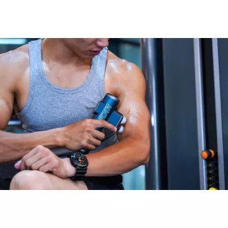Pistol de masaj KiCA Pro, ecran tactil, 3 moduri, 3 capete, penetrare dublă, fabricat din aluminiu aeronautic, albastru