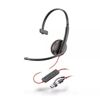 Căști Poly Blackwire 3210, adaptor USB-C/A, mono