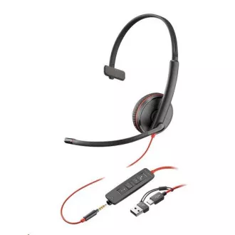 Căști Poly Blackwire 3215, jack de 3,5 mm   adaptor USB-C/A, mono (vrac)