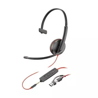 Căști Poly Blackwire 3215, jack de 3,5 mm adaptor USB-C/A, mono Căști Poly Blackwire 3215, jack de 3,5 mm adaptor USB-C/A, mono