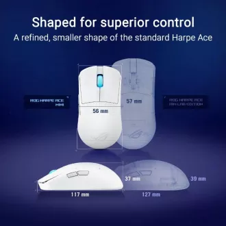 Mouse pentru gaming ASUS ROG Harpe Ace Mini, Wireless BT, RF 2.4GHz, alb