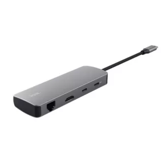 Stație de andocare TRUST DALYX USB-C, 8 în 1, HDMI, RJ45, 2xUSB-C, 2xUSB-A, card microSD/SD, gri