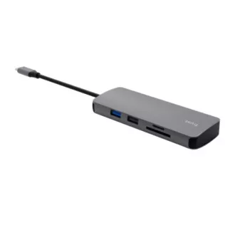 Stație de andocare TRUST DALYX USB-C, 8 în 1, HDMI, RJ45, 2xUSB-C, 2xUSB-A, card microSD/SD, gri