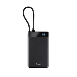Baterie externă TRUST Fiera, 10000 mAh, cu cablu, 2x USB-C, neagră