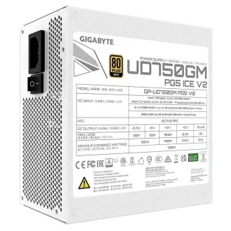Sursă de alimentare GIGABYTE UD750GM PG5 ICE 750W, 120mm, complet modulară, 80 Plus Gold, ATX 3.1