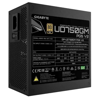 Sursă de alimentare GIGABYTE UD750GM PG5 V2, 750W, 120mm, complet modulară, 80 Plus Gold, ATX 3.1