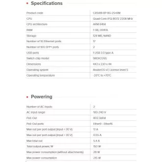 Comutator router cloud MikroTik CRS418-8P-8G-2S+RM