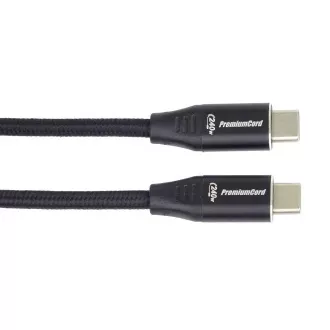 Cablu PREMIUMCORD USB-C M/M, 240 W 480 Mbps împletitură din bumbac negru, 2 m