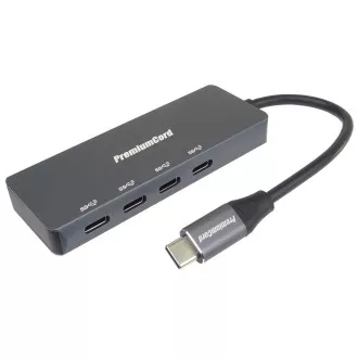 Hub PREMIUMCORD USB-C la 4x USB 3.2 Type-C, 5G SuperSpeed, aluminiu