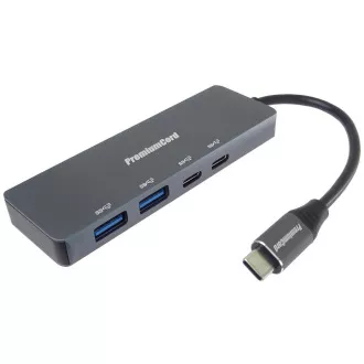 Hub PREMIUMCORD USB-C la 2x USB 3.2 Type-C +2x USB 3.2, 5G SuperSpeed, Aluminiu