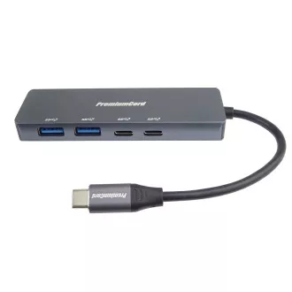 Hub PREMIUMCORD USB-C la 2x USB 3.2 Type-C +2x USB 3.2, 5G SuperSpeed, Aluminiu