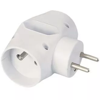 Splitter PREMIUMCORD 230V 10A, 2x rotund + 1x priză plată, alb