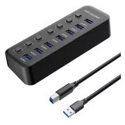 Hub PREMIUMCORD USB 3.2, 7 porturi cu comutatoare de porturi, 5G SuperSpeed, negru