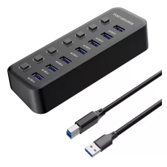 Hub PREMIUMCORD USB 3.2, 7 porturi cu comutatoare de porturi, 5G SuperSpeed, negru