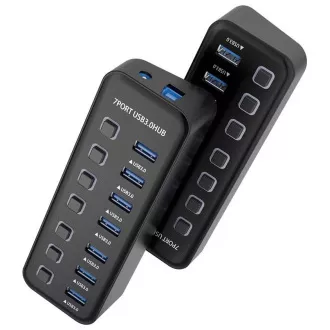 Hub PREMIUMCORD USB 3.2, 7 porturi cu comutatoare de porturi, 5G SuperSpeed, negru