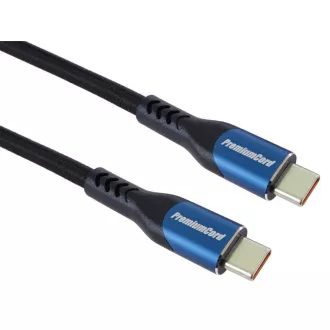 Cablu USB-C PremiumCord (USB 3.2 GEN 2x2, 5A, 100W, 20Gbit/s) 1m, țesătură din bumbac împletit