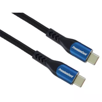 Cablu USB-C PremiumCord (USB 3.2 GEN 2x2, 5A, 100W, 20Gbit/s) 2m, țesătură din bumbac împletit
