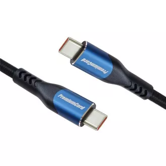 Cablu USB-C PremiumCord (USB 3.2 GEN 2x2, 5A, 100W, 20Gbit/s) 2m, țesătură din bumbac împletit