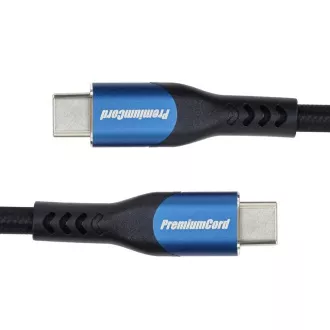 Cablu USB-C PremiumCord (USB 3.2 GEN 2x2, 5A, 100W, 20Gbit/s) 2m, țesătură din bumbac împletit