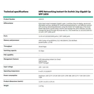 Comutator HPE Networking Instant On 24p Gigabit 2p SFP 1830 (JL812A)