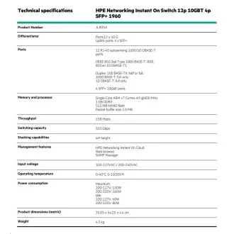 Comutator HPE Networking Instant On 12p 10GBT 4p SFP+ 1960 (JL805A)