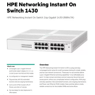 Comutator HPE Networking Instant On 16p Gigabit 1430 (R8R47A)