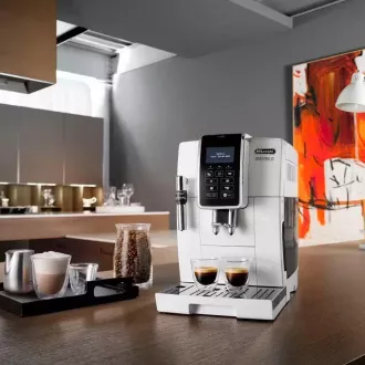 Aparat de cafea complet automat DeLonghi ECAM 350.35.W Dinamica, 1450 W, 15 bar, display LCD, alb Aparat de cafea complet automat DeLonghi ECAM 350.35.W Dinamica, 1450 W, 15 bar, display LCD, alb