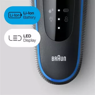 Aparat de ras electric Braun Series 5 51-B1000s, barbă și față, fără fir, cu lamă, negru / albastru