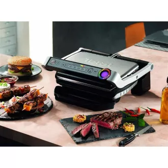 Tefal GC712D34 grătar electric OptiGrill  Inox, 2000 W, 6 programe, termostat, tavă pentru suc, argintiu / negru