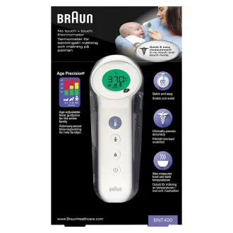 Termometru fără contact Braun BNT400WE, Age Precision, mod silențios, afișaj cu iluminare din spate, alb - Despachetat