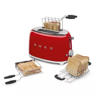 Smeg TSF01RDEU toaster/toaster oven, 2 toastere, 6 nivele de prăjire, sertar pentru firimituri, stil anii 1950, roșu Smeg TSF01RDEU toaster/toaster oven, 2 toastere, 6 nivele de prăjire, sertar pentru firimituri, stil anii 1950, roșu