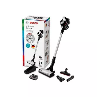 Aspirator cu băț Bosch Unlimited BCS612KA2, fără sac, cu filtru de casetă, cu acumulator, alb Aspirator cu băț Bosch Unlimited BCS612KA2, fără sac, cu filtru de casetă, cu acumulator, alb