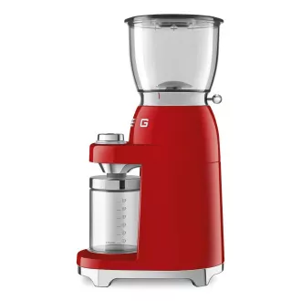 Mașină de măcinat cafea Smeg CGF11RDEU, 150 W, grosime reglabilă, râșniță din oțel inoxidabil, recipient din tritan, roșu