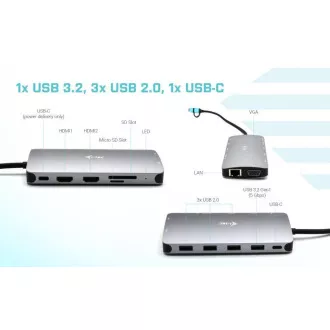 i-tec USB 3.0 USB-C/Thunderbolt 3x Display Nano Dock metalic cu LAN, PD 100 W