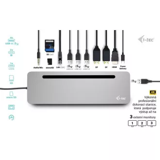 i-tec USB-C Metal Ergonomic 4K 3x Display Docking Station, PD 100W + încărcător universal i-tec 100W (pachet)