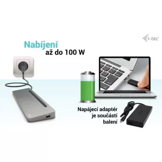 i-tec USB-C Metal Ergonomic 4K 3x Display Docking Station, PD 100W + încărcător universal i-tec 100W (pachet)